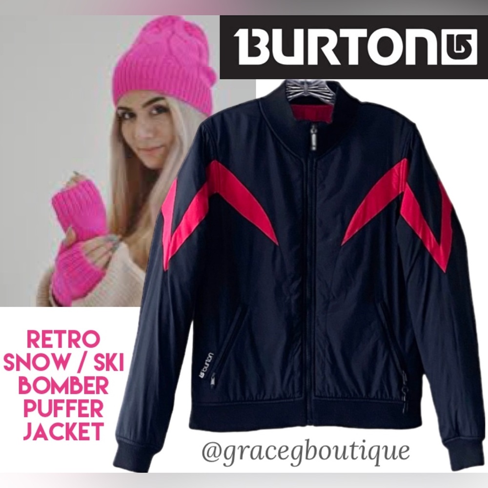 Burton Bomber Jacket Vintage 90s Ski Snowboard Black Chevron Pink Size Small